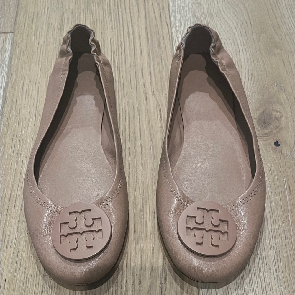 Tory Burch Tan Leather Minnie Travel Ballet Flats